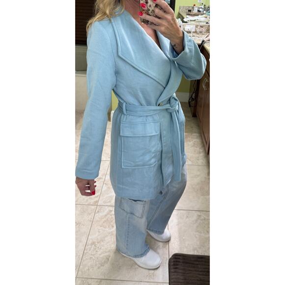 Allegra K light blue double breasted coat winter jacket long with belt NWT Small - Picture 7 of 9